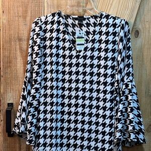 Alfani Black and White Houndstooth Blouse NWT